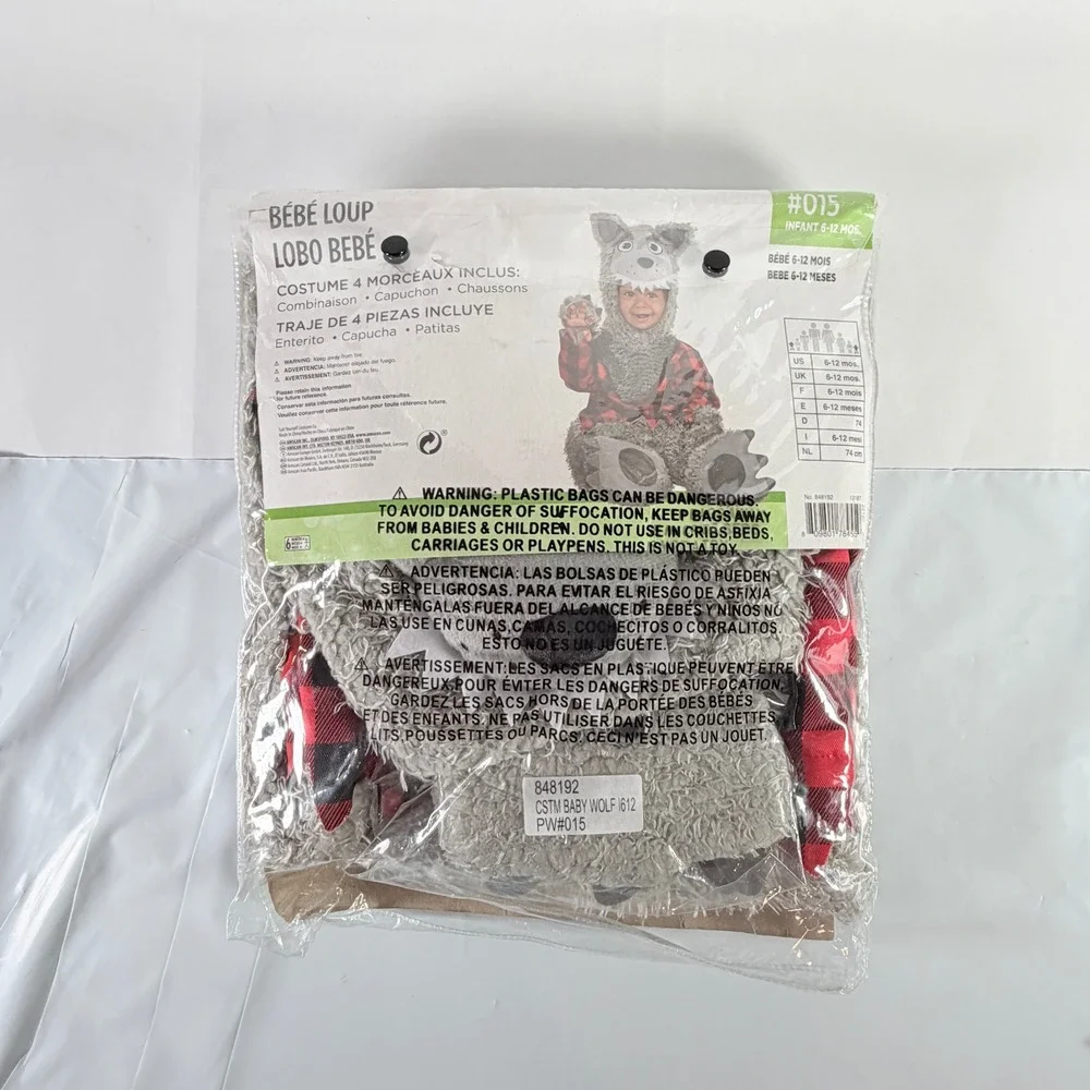 Baby Wolf Infant‎ Halloween Costume 6-12 Months Jumpsuit Hood Booties NWT